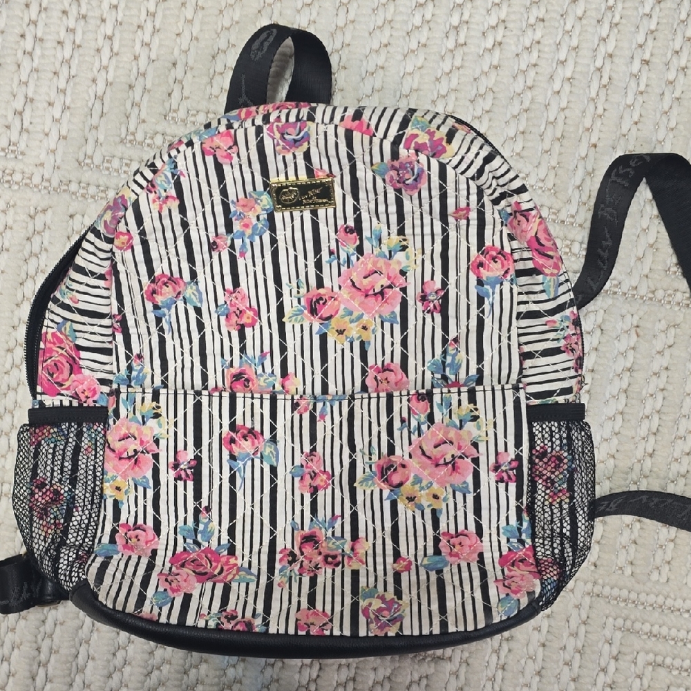 Betsey Johnson Floral Backpack with Black Stripes - Picture 2 of 13